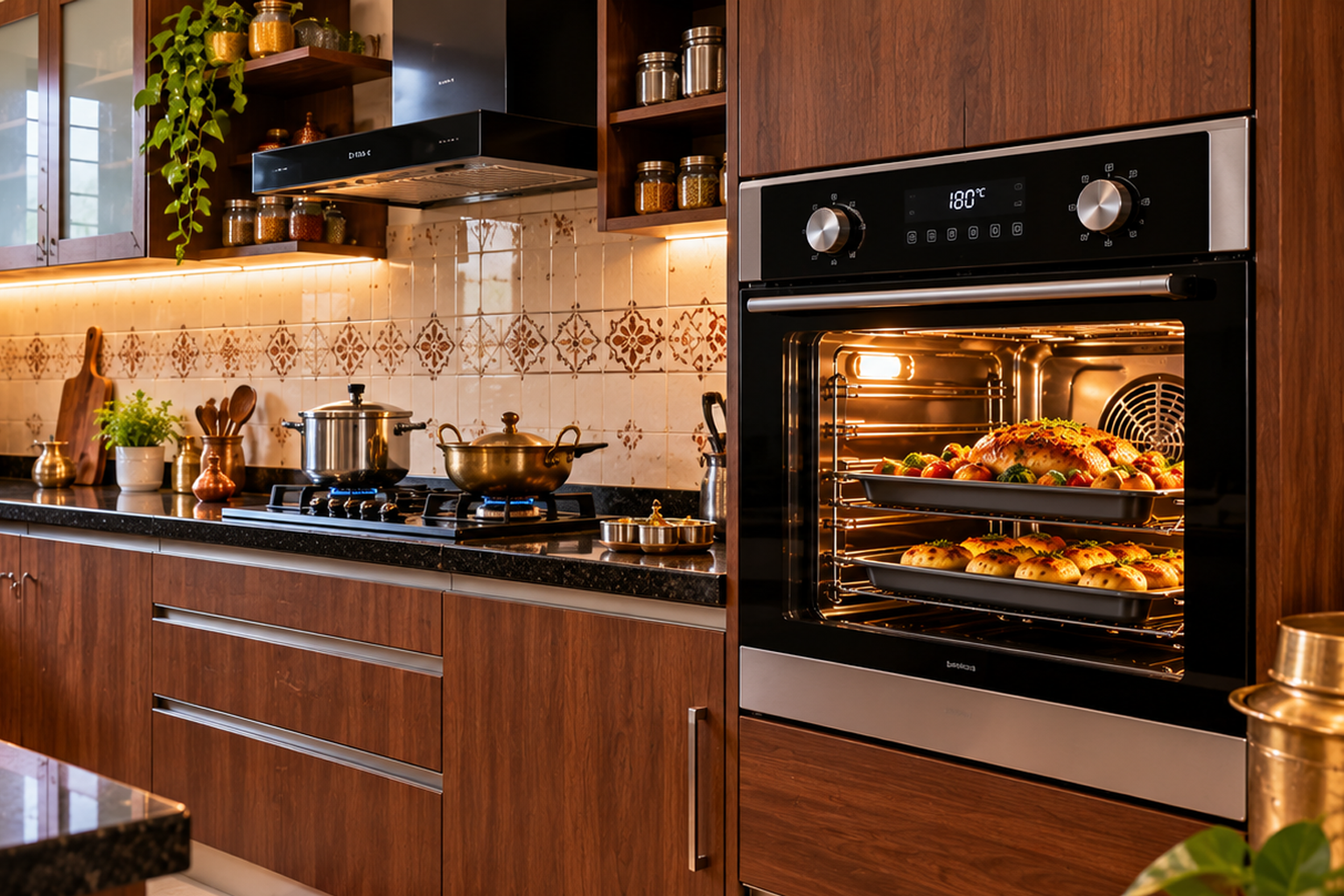 Kitchen chimney installation above a cooktop